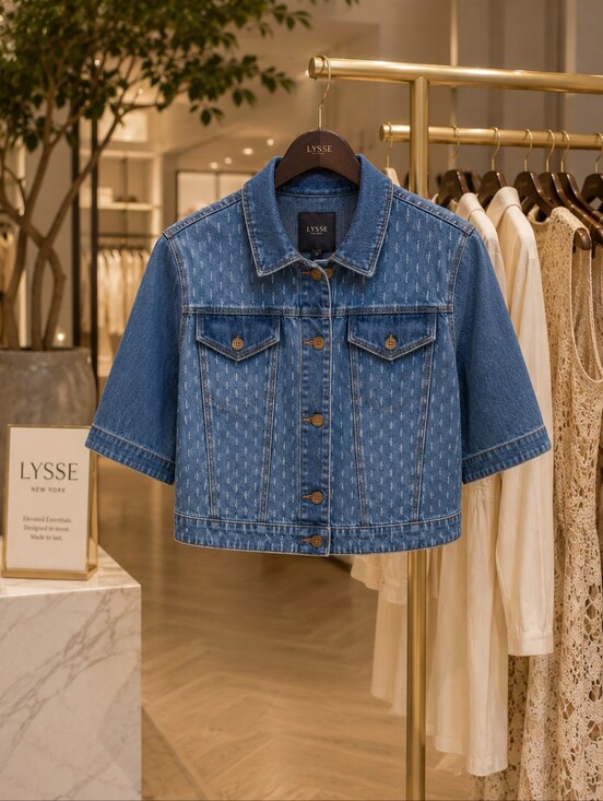 Lysse Jackets & Blazers - NWT - LYSSE' New York - Thea Crop Crochet Denim Jacket Midwash, Size S